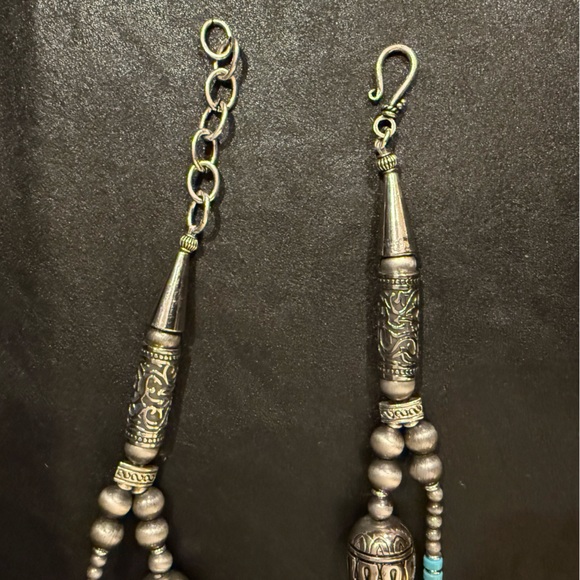 Southwestern Turquoise Sterling Silver Black Onyx Cross Navajo Pearls Necklace - Picture 6 of 8